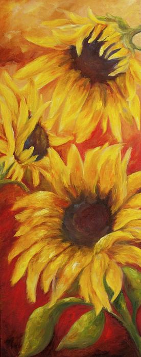 Sunflowers on Red Painting